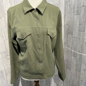 Christopher & Banks Olive Green Button-Up Jacket Size Large
